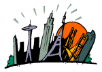 Cartoon drawing of city skyline